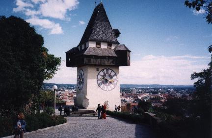 Clock with view of city